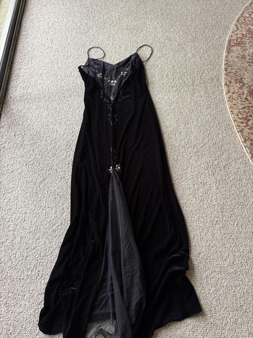 Dave & Johnny Black Velvet Beaded Prom Dress Sheer Back Y2K Formal Gown 15/16 - Picture 5 of 11
